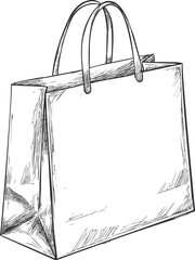 Fototapeta premium Sketch of a shopping bag with handles and detailed shading, black and white drawing. Vector illustration