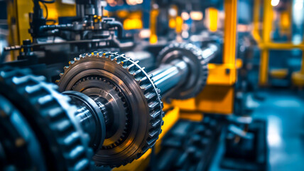 Dynamic machinery operation industrial facility closeup mechanical environment focused viewpoint