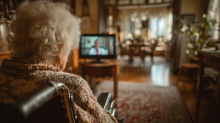 Senior woman in wheelchair video calling doctor during pandemic