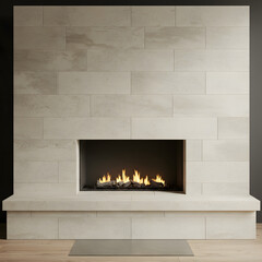 Minimalist Stone Fireplace with Burning Flames in Modern Interior