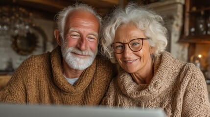 Senior couple having telehealth consultation on laptop at home