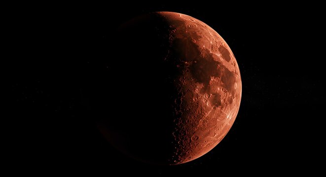 Blood moon in dark sky