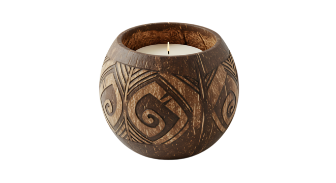Carved coconut candle holder