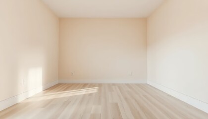 Empty room with light beige walls and light wood flooring