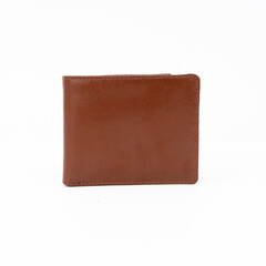 Brown men's leather wallet isolated on white background, perfect for leather products catalog design