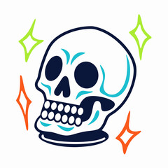 Smiling Skull Tattoo Design with Sparkling Stars