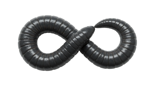 Glossy Black Worms Intertwined in an Infinity Symbol Shape