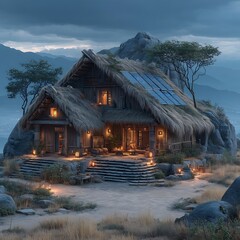 Remote homestead with solar roof high resolution picture
