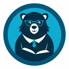 Smart bear in suit reading book icon