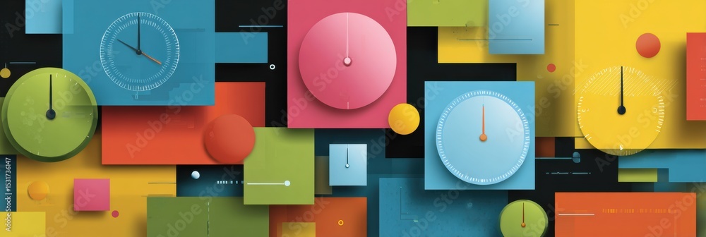 Aufkleber time management tips for teenagers presented through colorful digital blocks with clocks illustratin