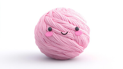 Smiling pink yarn ball with a happy expression and rosy cheeks, showing cuteness and creativity. Cheerful image suitable for various concepts such as DIY crafts, kindness, and adorable decor.