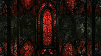 Gothic Abstract Background with Stained Glass and Crimson Highlights