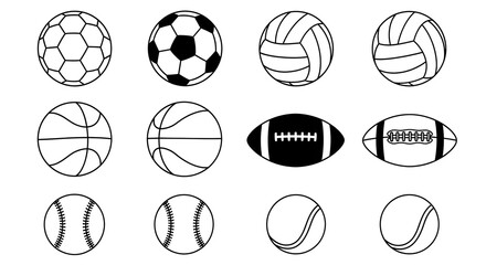 Collection of line art sports balls