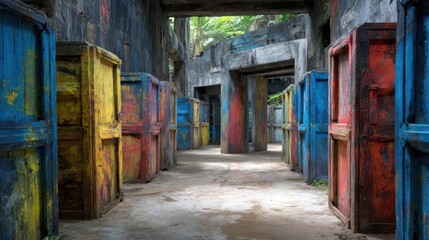Naklejka premium Paintball arenas provide dynamic indoor and outdoor fields where teams compete in fast-paced, strategic shooting games. 