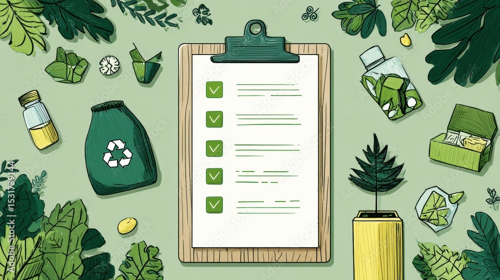 Aufkleber explore sustainable living with this informative checklist featuring zero waste icons and practical 