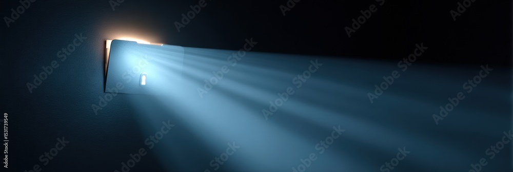 Poster locked folder illuminated by a phishing spotlight beam casting shadows in a dark environment with a 