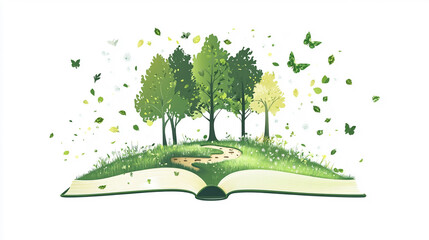 Minimal vector illustration of forest landscape picture book