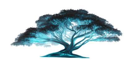 Tree with Green Leaves Absorbing Carbon Emissions and Releasing Oxygen on Transparent Background
