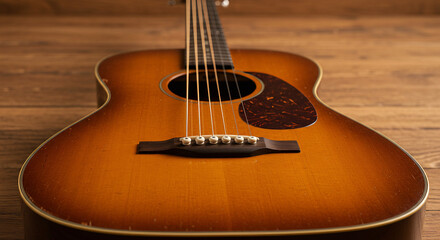 Fototapeta premium acoustic guitar on wooden background