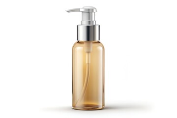 Amber glass pump bottle mockup for cosmetic skincare or lotion packaging