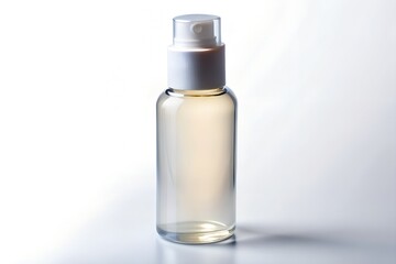 Amber glass spray bottle on white background for skincare and cosmetic product photography
