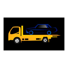 tow truck with full load with simple image and black background, vector illustration