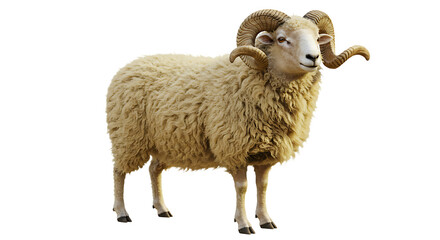 Majestic Ram with Impressive Curled Horns and Thick Creamy Wool