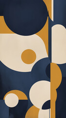 Bold modernist composition with large color swaths in navy, mustard, and ivory, edged with visible dry brush textures.
