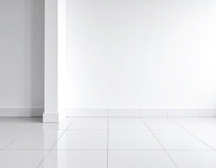 Obraz premium A bright, airy white room featuring glossy tile floors and smooth white walls, creating a clean and modern atmosphere, perfect for various uses.