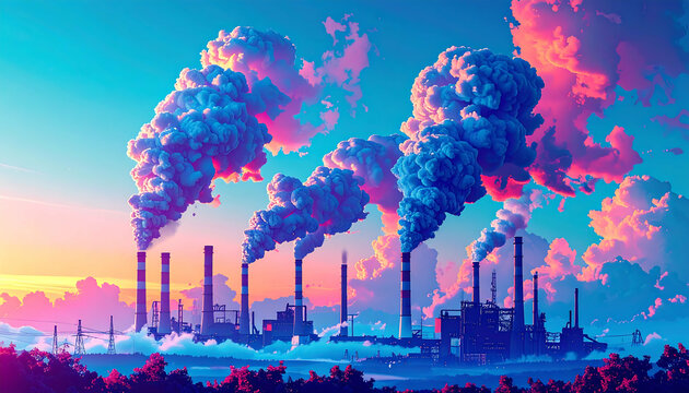 Vibrant Industrial Sunset Pollution - Surrealism