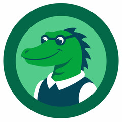 Friendly green alligator wearing glasses in a circle