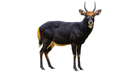 Striking Portrait of a Male Sitatunga with Distinctive Horns and Coat