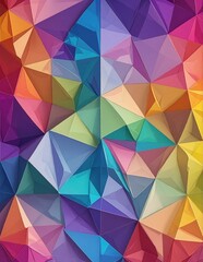 Obraz premium A vibrant, colorful background featuring an array of interlocking triangles in various hues, creating a dynamic and modern geometric pattern.