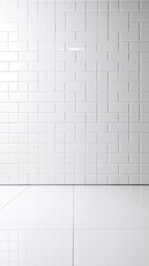 A pristine white tile wall and floor create a bright, airy atmosphere, reflecting light beautifully and enhancing the spacious feel of the room.