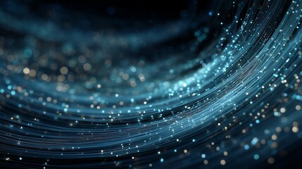 Dreamy Blue Background - Glowing Stars Swirl with Blue Fiber Optic Glass Strings Banner-Friendly