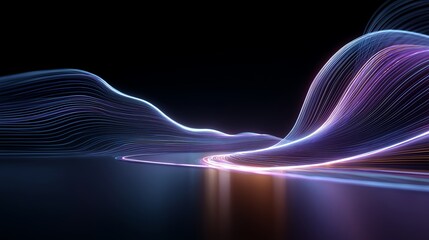 Big Data Traffic Visualization with Glowing Lines on Dark Background
