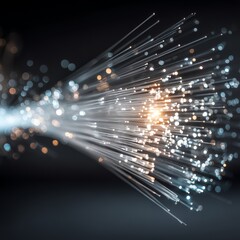 Close-Up Optical Fiber Connection - Glowing Data Transfer with Simple Tech Focus and Copy Space