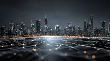 Futuristic Smart City - Modern AI Controlled Urban Landscape with Glowing 3D Fiber Network