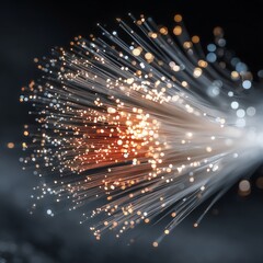 Close-Up Optical Fiber Connection - Glowing Data Transfer with Simple Tech Focus and Copy Space