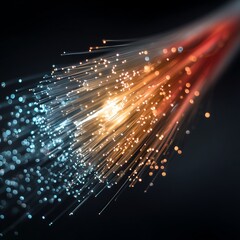 Close-Up Optical Fiber Connection - Glowing Data Transfer with Simple Tech Focus and Copy Space