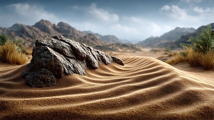 A realistic high-definition photo of rippling sand patterns shaped by wind in an open desert.