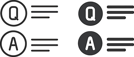 Q and A FAQ Icons – Minimalist Question and Answer Symbol Pack in Outline and Solid Style
