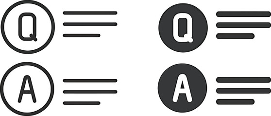 Q and A FAQ Icons – Minimalist Question and Answer Symbol Pack in Outline and Solid Style