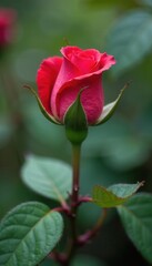 Single rosebud nestled amongst thorns on a branch, white background , isolated, natural, hope