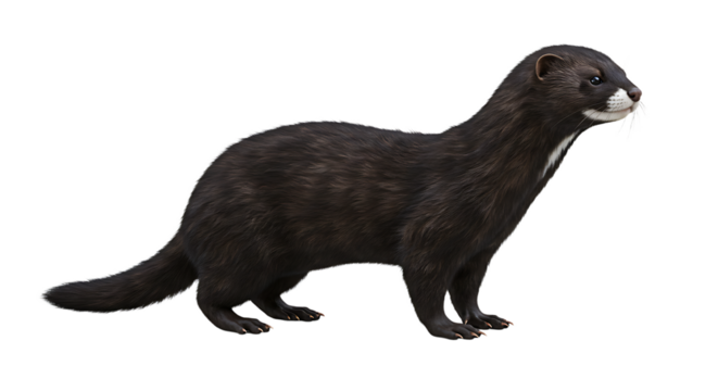 American Mink Profile Dark Fur Alert Gaze Detailed Rendering