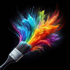 Brush of Color: A vibrant burst of colors emanates from a paintbrush, symbolizing creativity, artistry, and the boundless possibilities of imagination. Capturing a painter's tools, art.