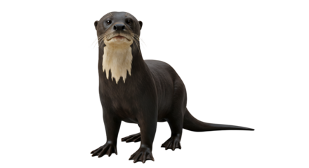 Giant Otter Portrait Dark Fur Creamy Chest Alert Gaze
