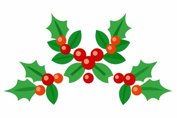 Holiday Holly Berry Arrangement with Green Leaves on White Background for Christmas and Winter Season Decoration with Simple Flat Vector Design Style © Akimul
