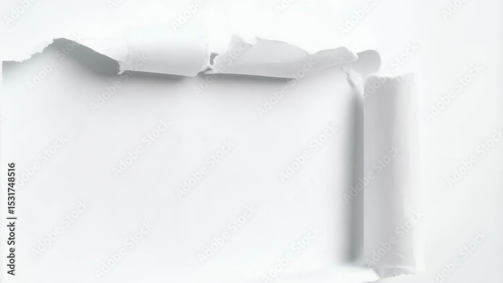 Poster torn white paper sheet with curled edges creates a bright, minimalistic frame and empty space for te