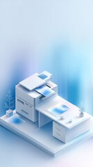 Modern Office Workspace with Printer and Minimalist Design Elements